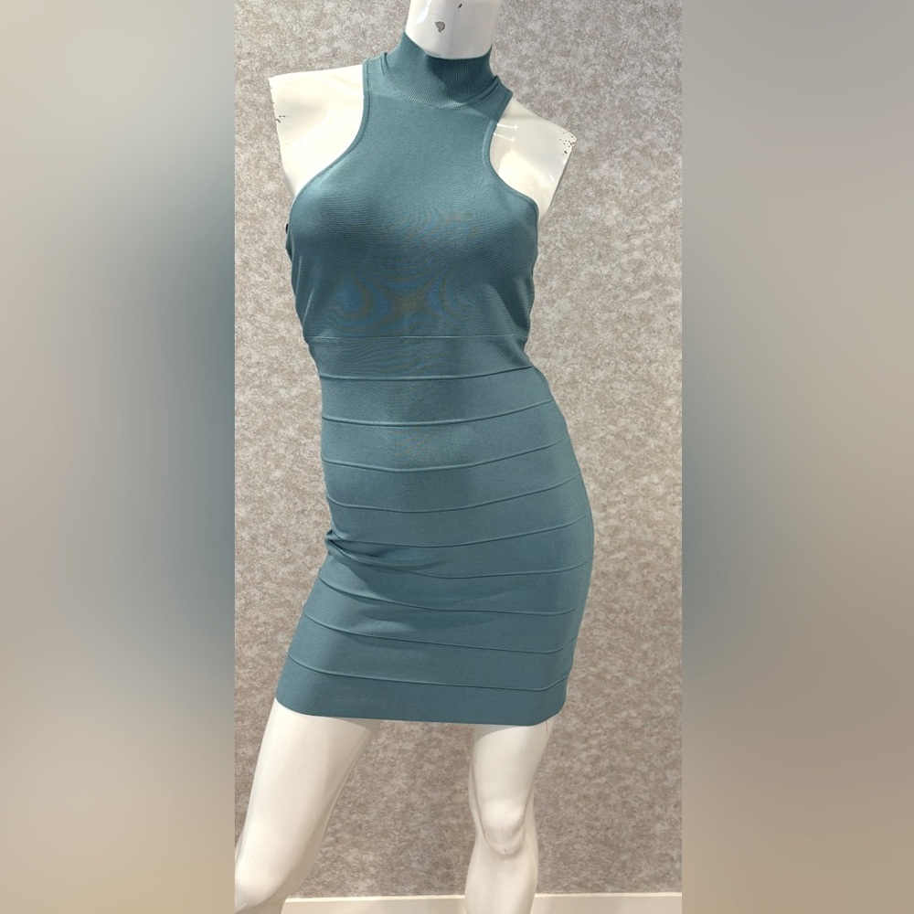 Herve Leger Green Bodycon Mini Dress Sleeveless Halter